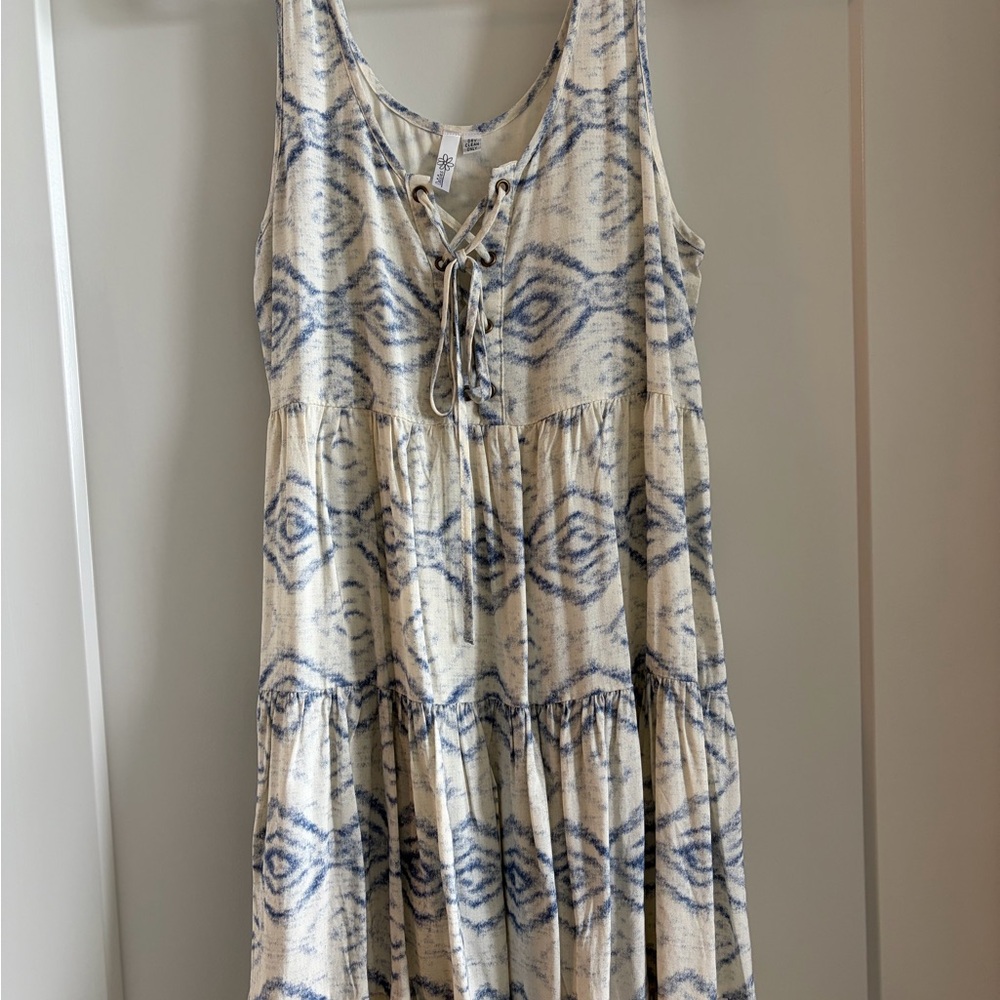 Sleeveless Cream and Blue Dress